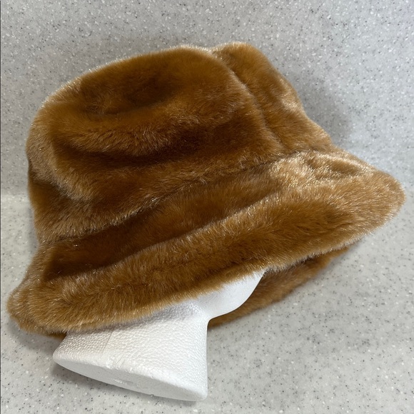Vtg FAUX FUR Bucket Hat One Size Fits All Med Brown Made USA Y2K - Picture 3 of 9